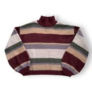 Wild Fable Fuzzy Striped Cropped Sweater Ribbed Neck Pulllover Womens Medium